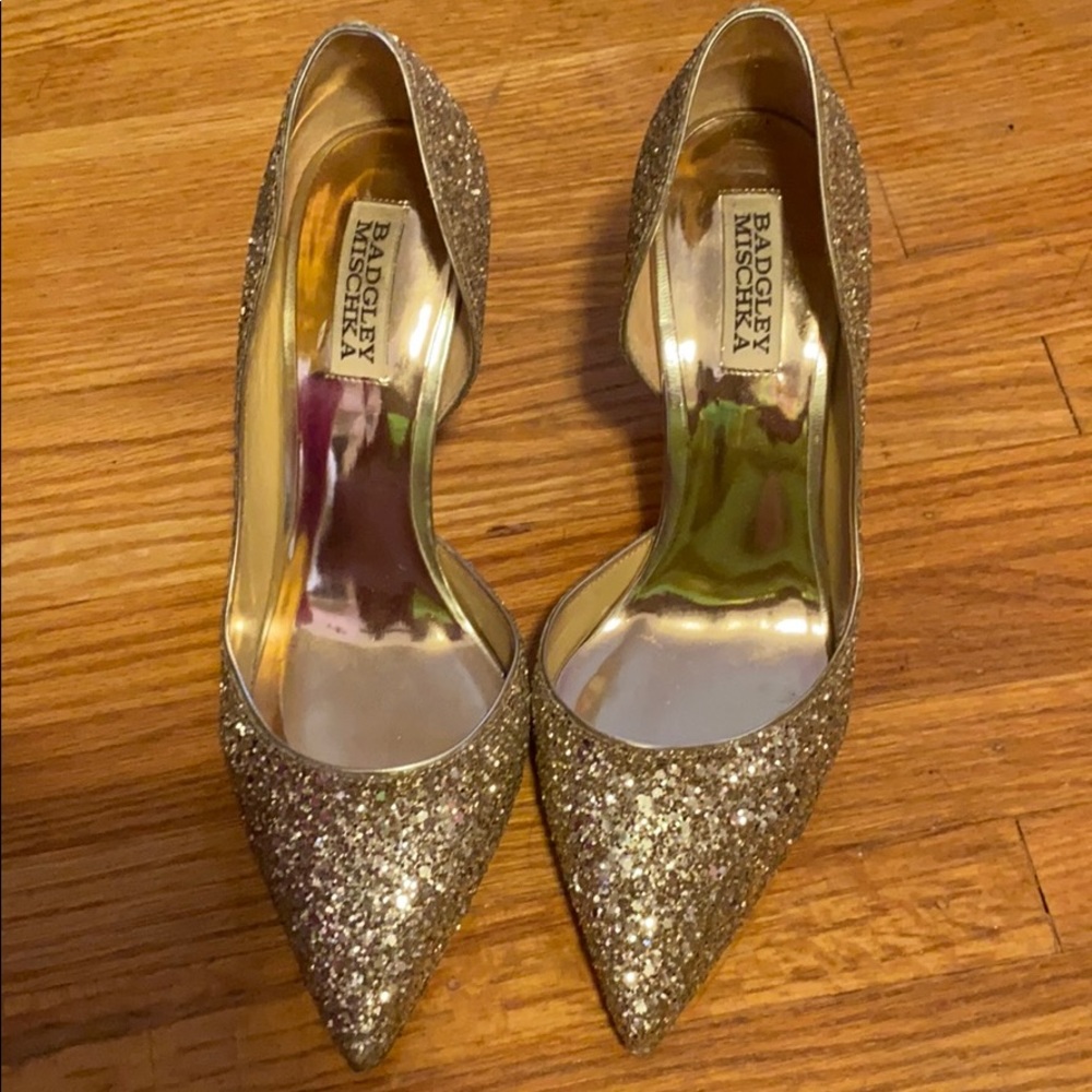 Badgley Mischka Gold Glitter Heels